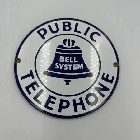Vintage Public Telephone Porcelain Sign - 7X.5