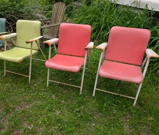 Three Vintage Russell Wright MCM SAMSON Folding Lawn Patio Chairs