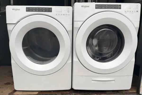 Clean & Tested Whirlpool Front-Load Washer Dryer Set White — $500