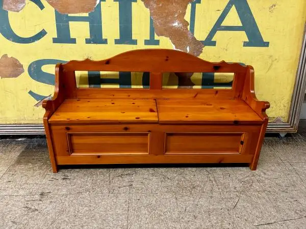 Solid wood bench blanket cabinet ceder lined pew chair 60 long 32 tall 17 dee