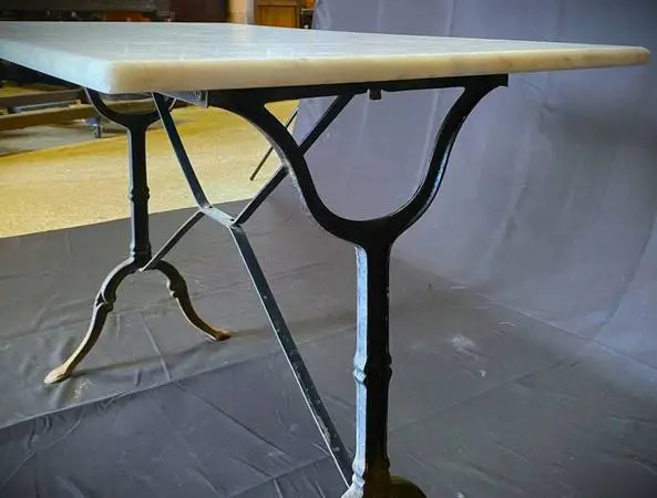 Authentic French Bistro Cast Iron Table with White Marble Top