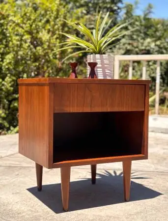 Mid Century Modern Vintage 1960s MCM Walnut Nightstand Bedside Table