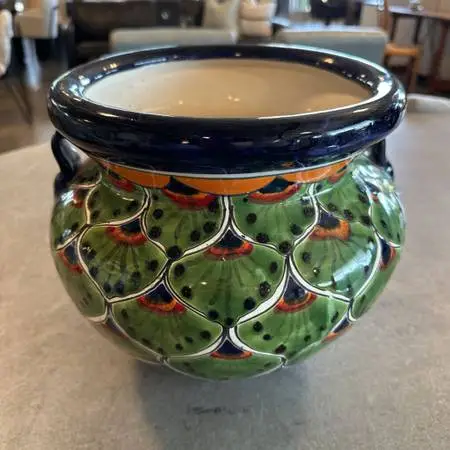 Green Peacock Talavera Pot - 11.5X10H