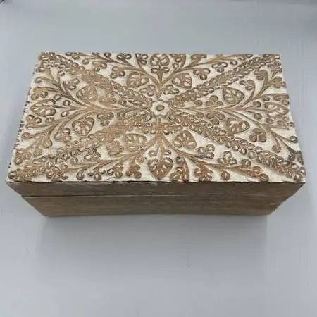 Indian Artisan Carved Floral Box - 10X6X4.5