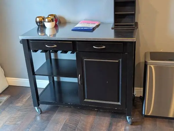 Black Kitchen Cart with Stainless Steel Top –