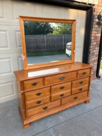 PRICE REDUCED Antique Solid Rock Maple 8 Drawer Dresser w/Mirror