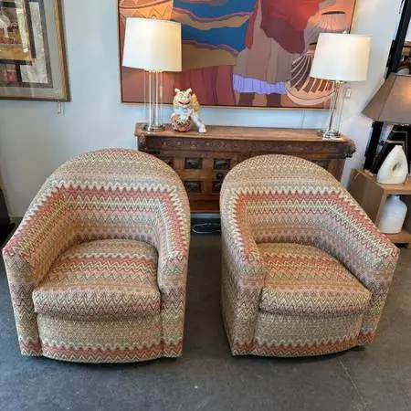 Rene Cazares Chevron Swivel Chairs - Pair