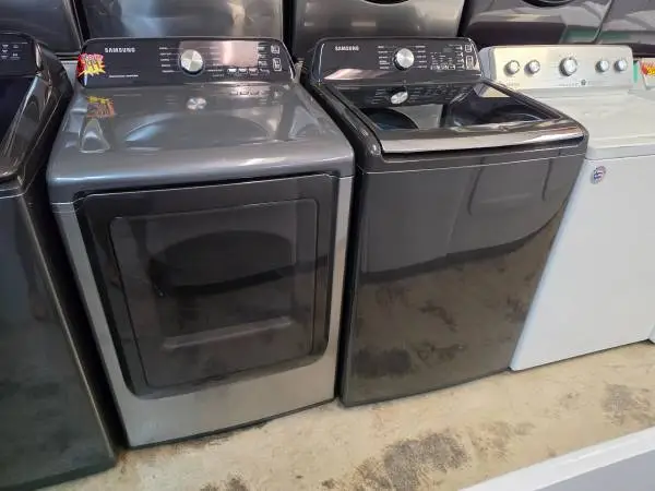 Samsung black top load washer and gas dryer