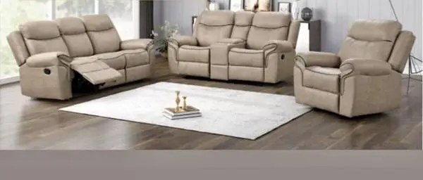 Ashley furniture beige performance fabric fully reclining couch set