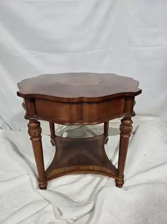 Traditional Inlaid Accent / End Table – 30” Round – Drawer-$0 Delivery