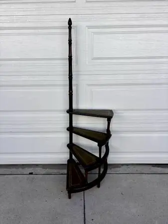 Vintage Wood leather Library Stairs staircase ladder Mid Century Spiral Bookcase