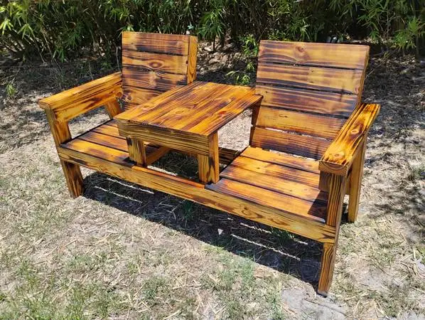 Outdoor Bench/Table Heavy Duty Set Burned and Treated