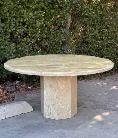 Solid Travertine Marble Postmodern Vintage Italian Round Dining Table