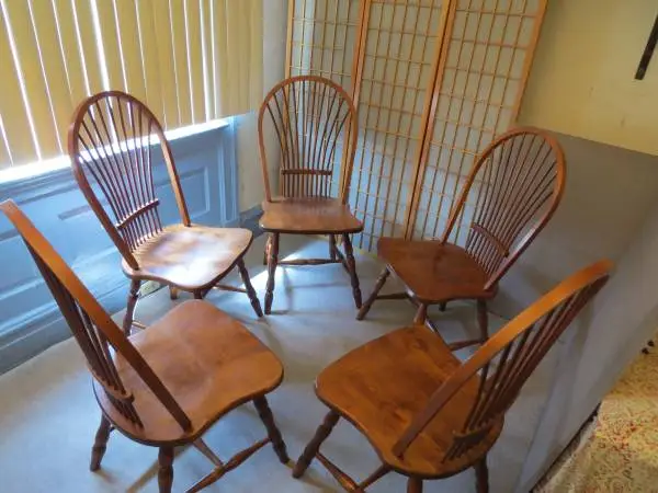 A Matched Set of Five Windsor Style Hardwood Side Chairs