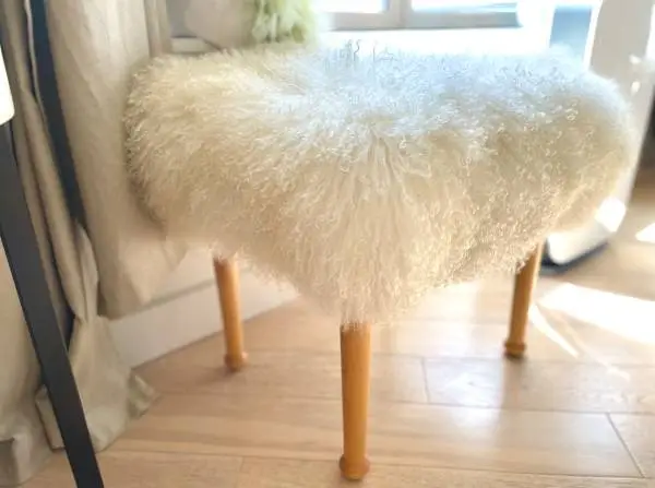 Perigold Soho Accent Mongolian Lamb Sheepskin Bench Stool Chair White