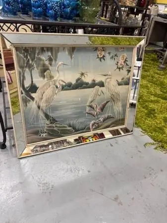 VINTAGE TURNER MIRROR FRAMED BIRD PRINT EGRETS