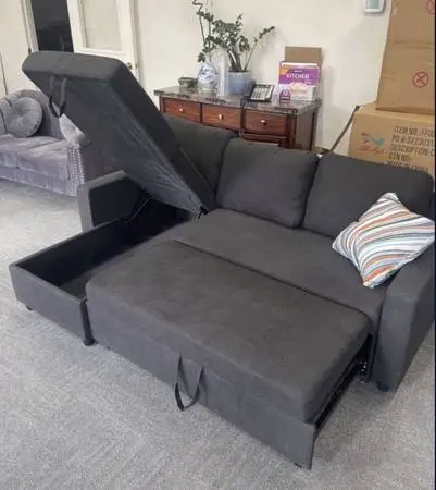 Gray microfiber sectional sleeper sofa couch