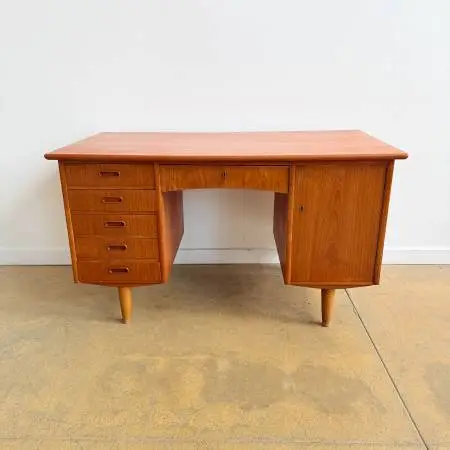 Danish Modern Teak 6 Drawer Desk (Refinished)