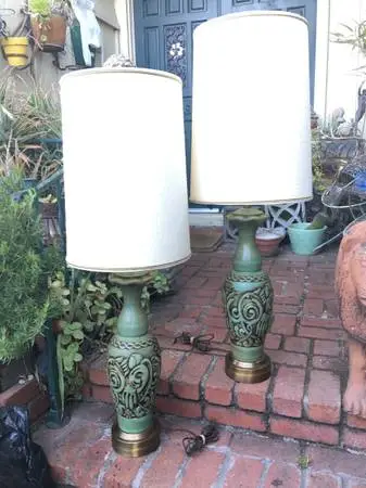 Pair eccentric themed 1960 ceramic Table Lamps/Super Condition