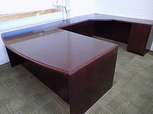 Mahogany U shape corner Fan-Bow front work station desk
