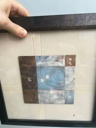 Blue modern art —framed = glass & wood = picture