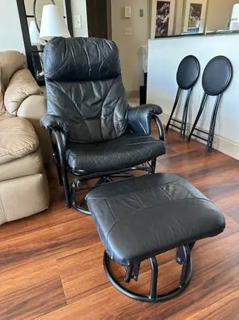 Black Leather Recliner with Ottoman