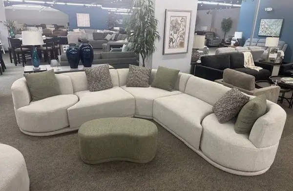 Emerald Home chenille sectional couch with rotating swivel chairs