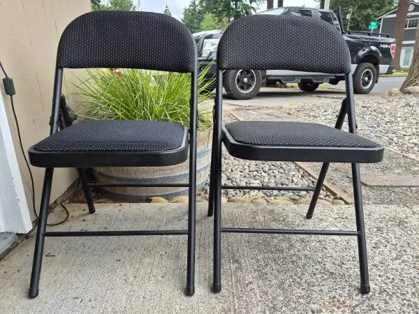 👍Matched PAIR Upholstered Black Folding Chairs-Excellent Condition!!
