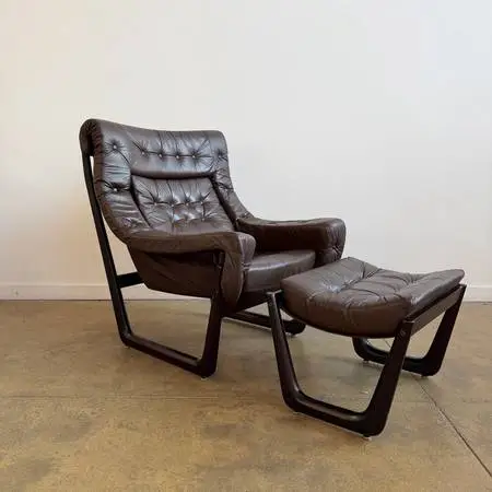 Vintage Vad trevare fabrikk Armchair & Footstool, Norway