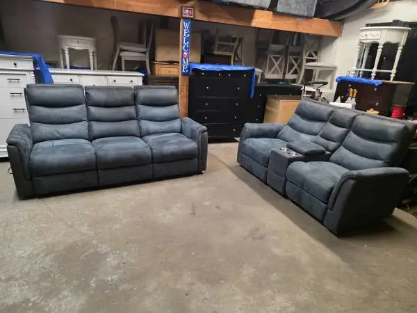 Modern Gray Fabric Electric Reclining Sofa and Loveseat