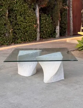 Postmodern Modular Glass Coffee Table with Sculptural Plaster Bases