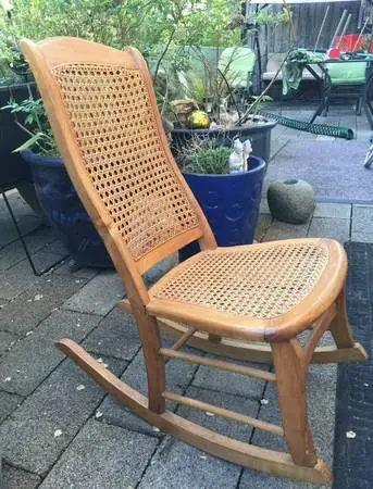 Wooden Rocking Chair. Newly Caned Seat.