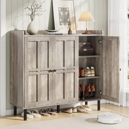 Shoe Cabinet with 3 Doors and Adjustable Shelves, 30 Pairs Shoe Storage Cabinet,
