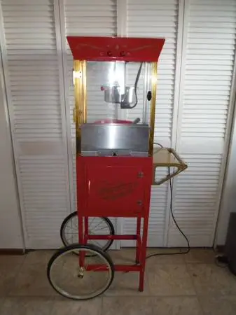 Vintage style theatre popcorn popper on wheels