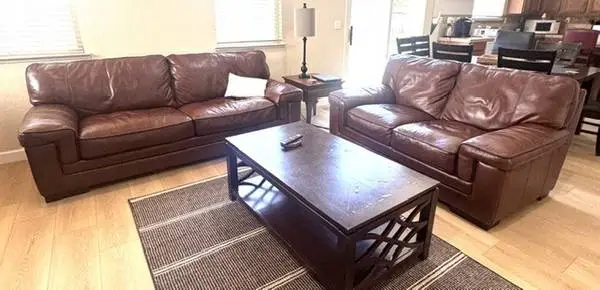 Macys 100% Leather Sofa Set - Cognac