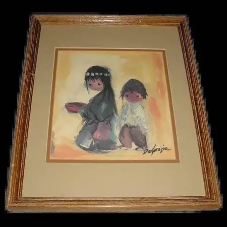 TED DEGRAZIA VINTAGE MODERN ART PRINT TITLED HOPING NAVAJO CHILDREN