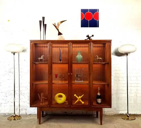 Exceptional RESTORED Slim Slick Mid Century Buffet Lighted Cabinet Wal