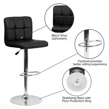 Two Black Quilted Vinyl Barstools - FREE