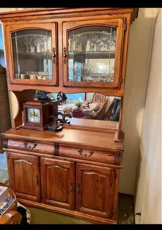 Wood hutch w glass doors and mirror