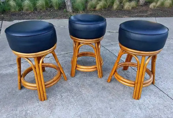 Mid Century Modern Rattan Double-Stand Arched Barstools by Paul Frankl