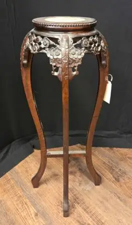 antique tall Asian side table with marble insert, at Yardley Antiques