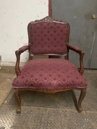 French Maroon carved French arm chair