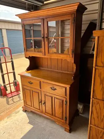 Pristine Solid Rock Maple 2 Piece Kitchen Cabinet w/China Hutch