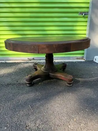 Antique vintage Mahogany leather top pedestal coffee table