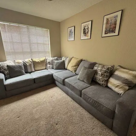 Grey Sectional, Used Good Condition, Fabric Material