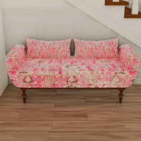 Pink Window Seat Sofa Bench, Meditation Ottoman Bench with Storage, Armed Bench