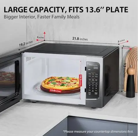 Black Countertop Microwave Oven with Inverter: 1250W; 1.6 cu ft