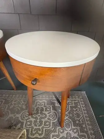 Pair of end tables mid century modern style circle top