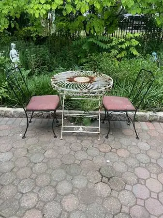 Vintage iron white and black patio bistro set