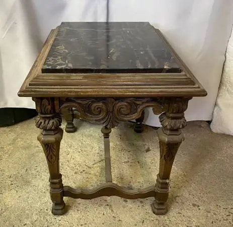 Art Deco Carved Coffee/Side Table with gold veined black marble top